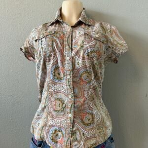 Tommy Hilfiger Paisley Button Down Shirt Women’s Medium Short Sleeve Tailored